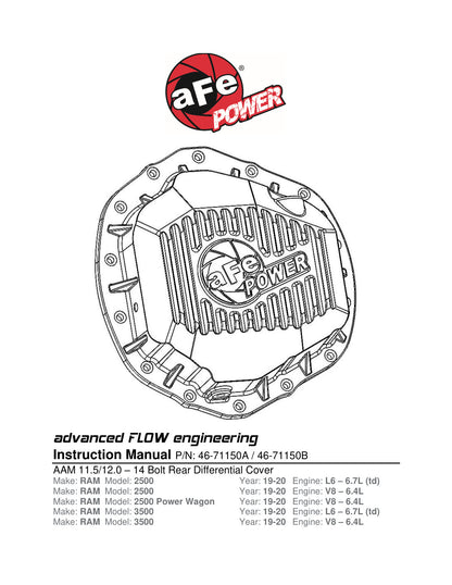 aFe Pro Series Rear Differential Cover w/ Machined Fins Black | Ram 2500/3500 (19-20) (46-71150B)