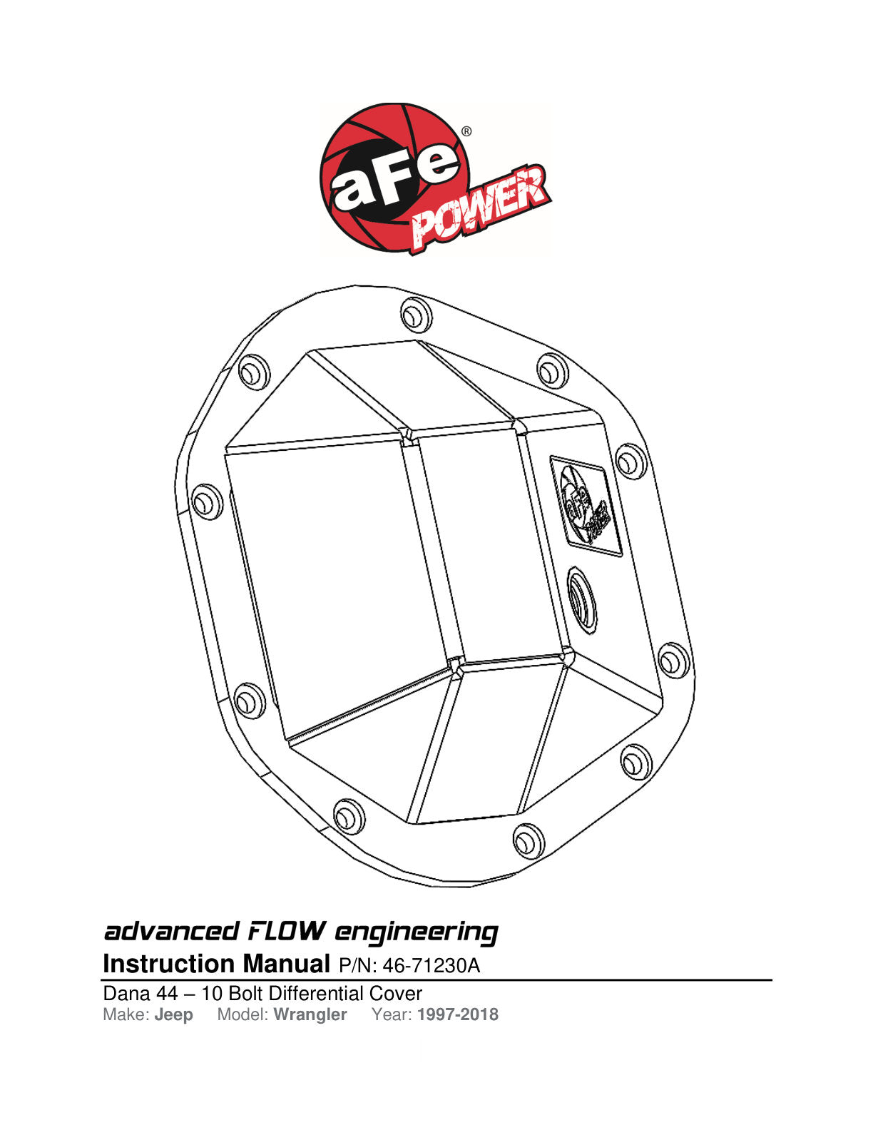 aFe Street Series Fabricated Aluminum Dana 44 Diff Cover | Jeep TJ/JK (97-18) (46-71230A)