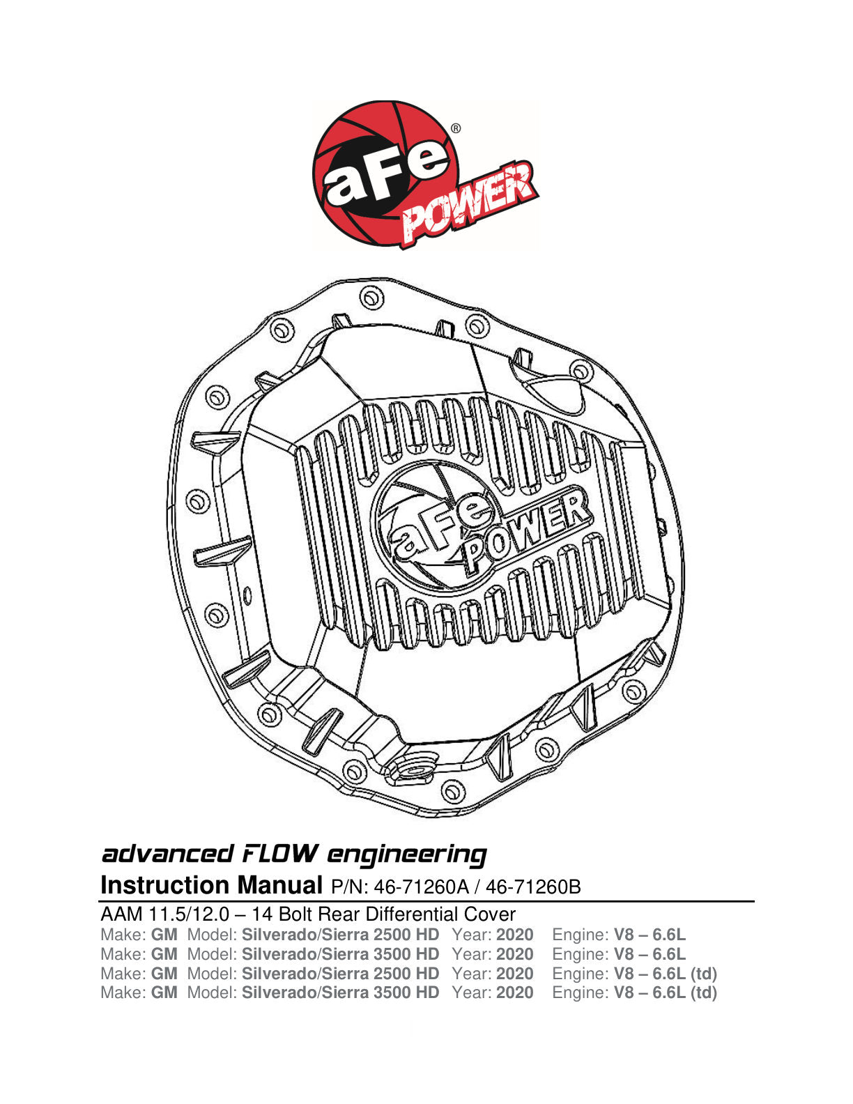 aFe SS Rear Diff Cover | GM Silverado 2500/3500 HD, GMC Sierra 3500 HD (46-71260A)