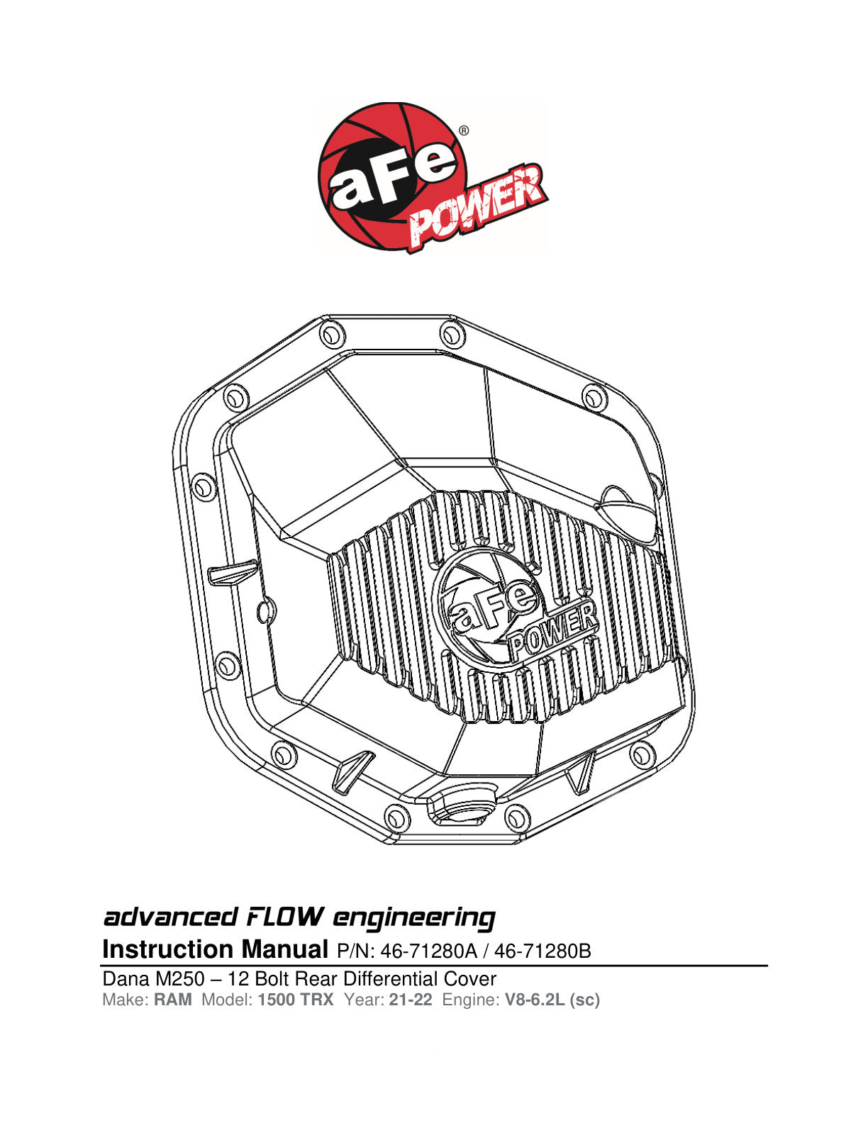 aFe Pro Series Rear Diff Cover Black w/ Fins | Ram 1500 TRX Hemi V8 6.2L (21-22) (46-71280B)