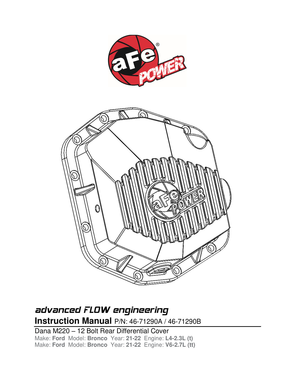 aFe Pro Series Rear Differential Cover w/ Machined Fins & Gear Oil | Ford Bronco (21-22) (46-71291B)