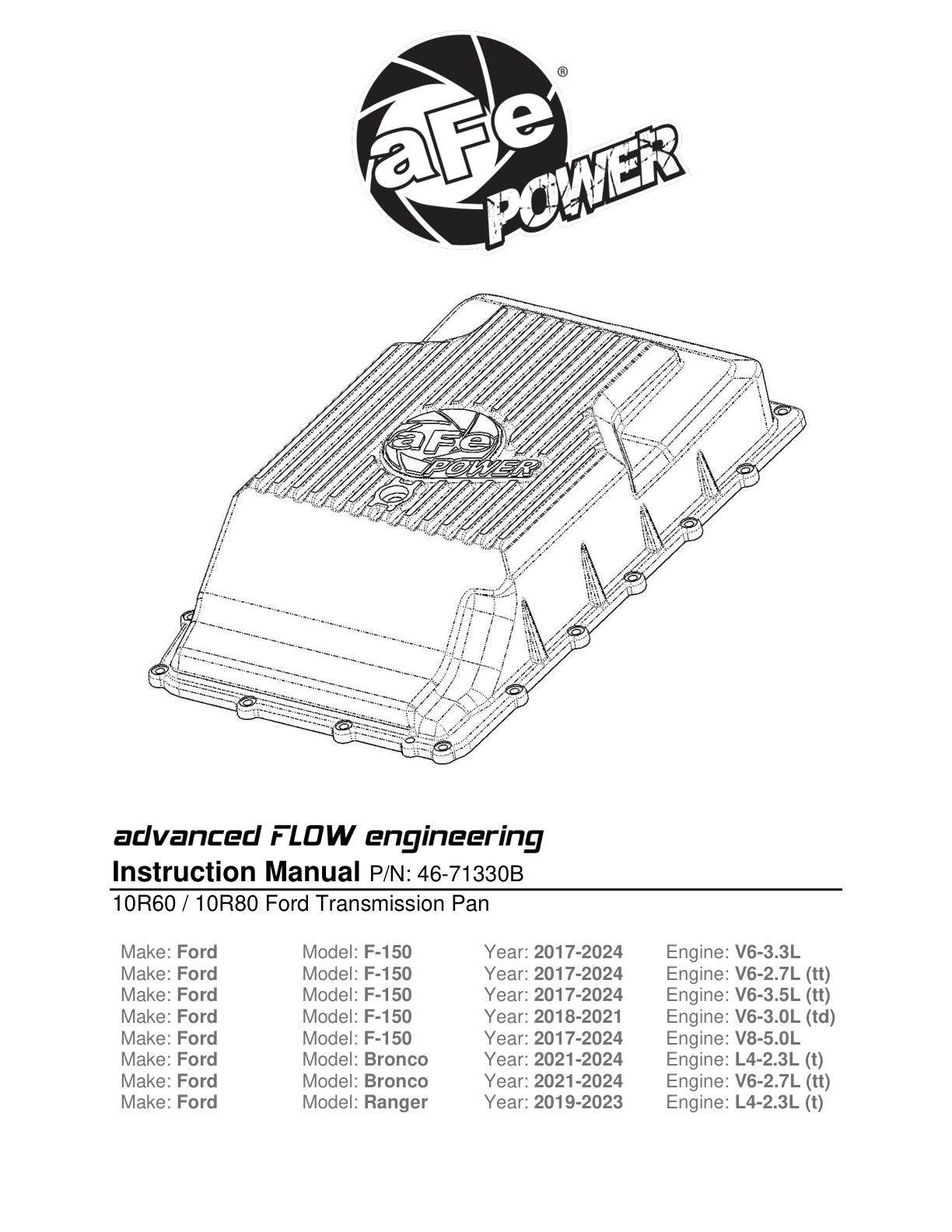 aFe Pro Series Rear Transmission Pan | Ford F-150 (17-24) 10R60/10R80 (46-71330B)