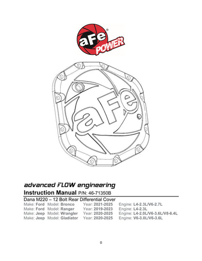 aFe Diff Cover Jeep Wrangler JL/JK/Gladiator | Ford Bronco/ Ranger (07-26) (46-71350B)