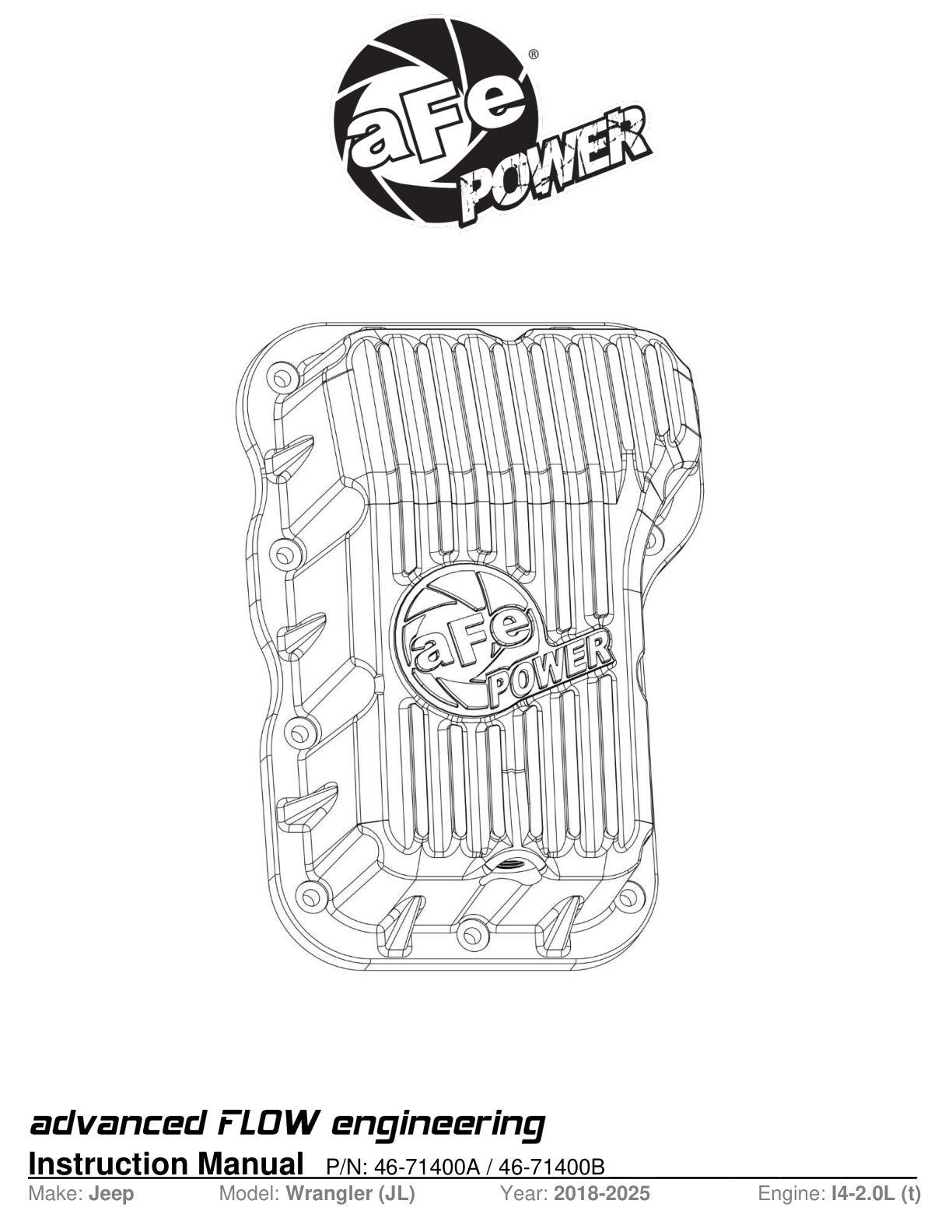 aFe Jeep JL 18-25 L4-2.0L Pan | Jeep Wrangler JK+ (46-71400A)