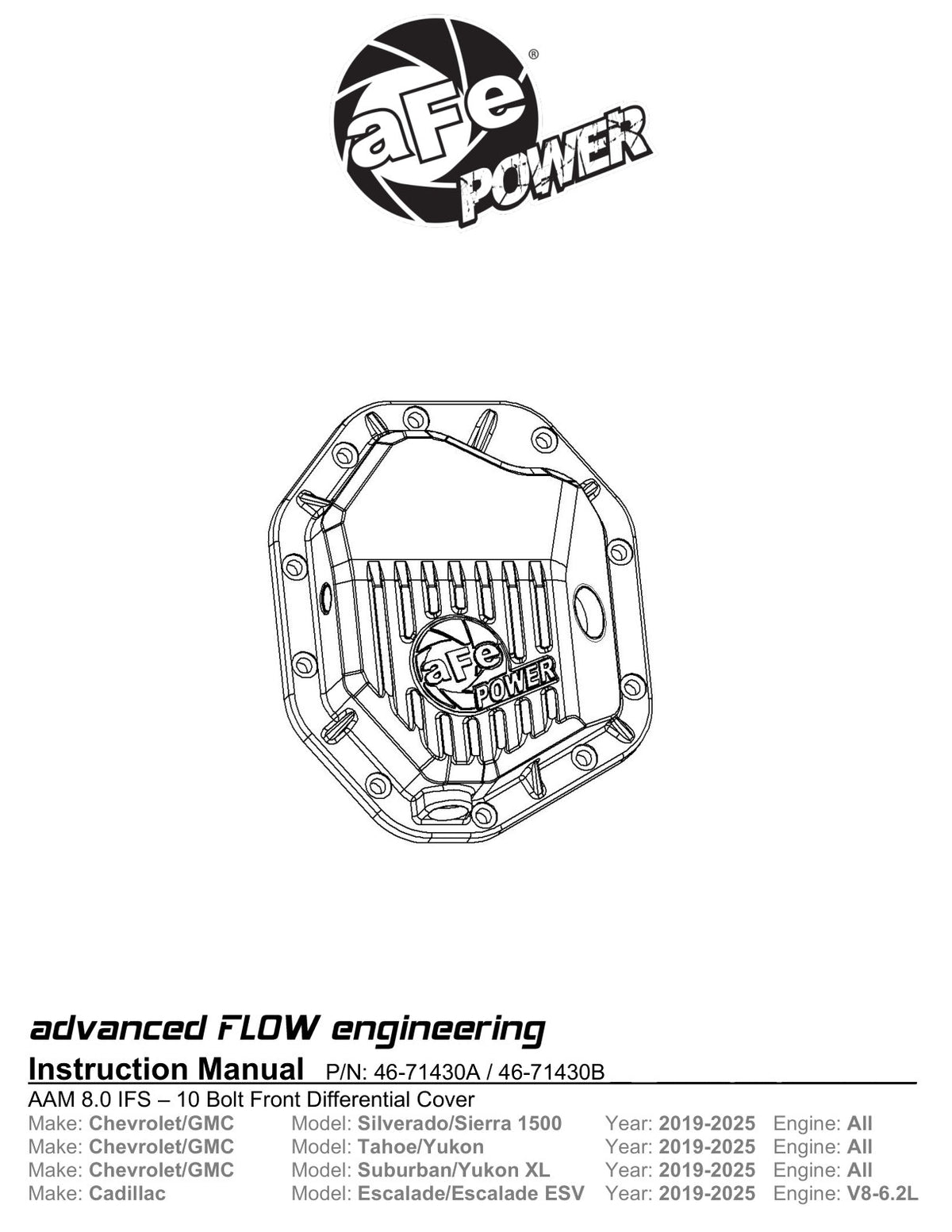 aFe 19-25 GM Trucks Front Diff Cover - Black w/ Machined Fins