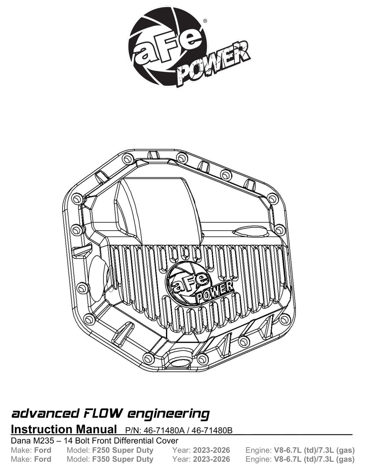 aFe 46-71480B Pro Series Diff Cover Black F-250/350 23-26 Dana M235