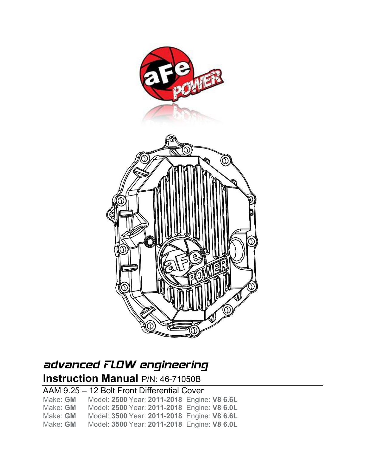 aFe Power Front/Rear Diff Cover Kit w/ Oil 11-19 GM Diesel Trucks V8 (AAM 9.25-12 & AAM 11.5-14)