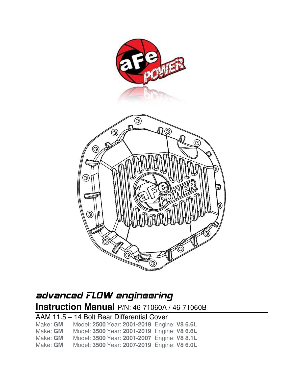 aFe Power Front/Rear Diff Cover Kit w/ Oil 11-19 GM Diesel Trucks V8 (AAM 9.25-12 & AAM 11.5-14)