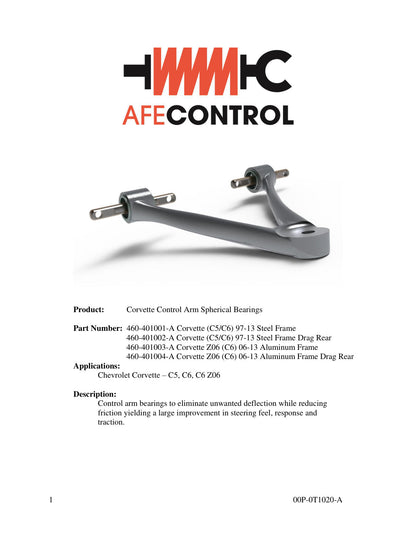 aFe PFADT Steel Frame Spherical Control Arm Bearings | Corvette (97-13) (460-401001-A)
