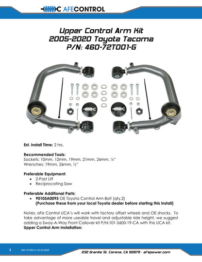 aFe Tubular Ball Joint Upper Control Arm Kit Gray | Toyota Tacoma (05-20) (460-72T001-G)