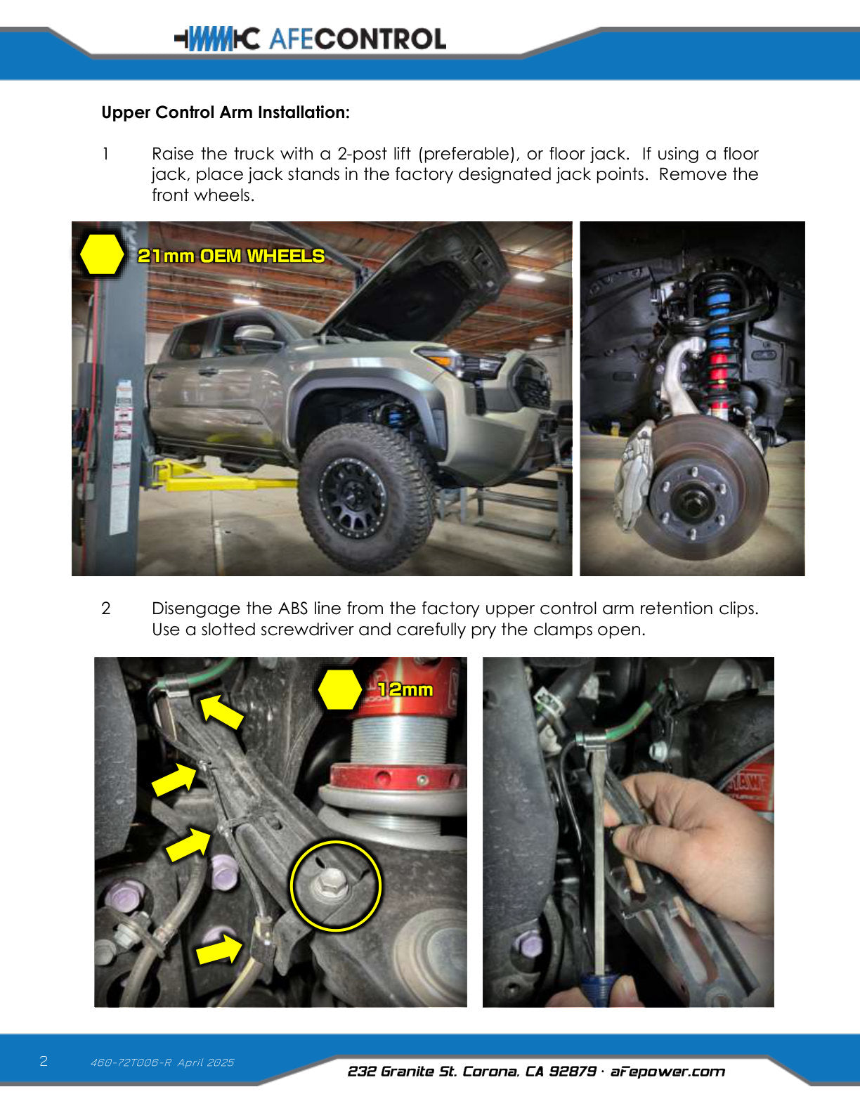 aFe Control Billet Uniball Upper Control Arm Kit | Toyota Tacoma (24-26) (460-72T006-R)