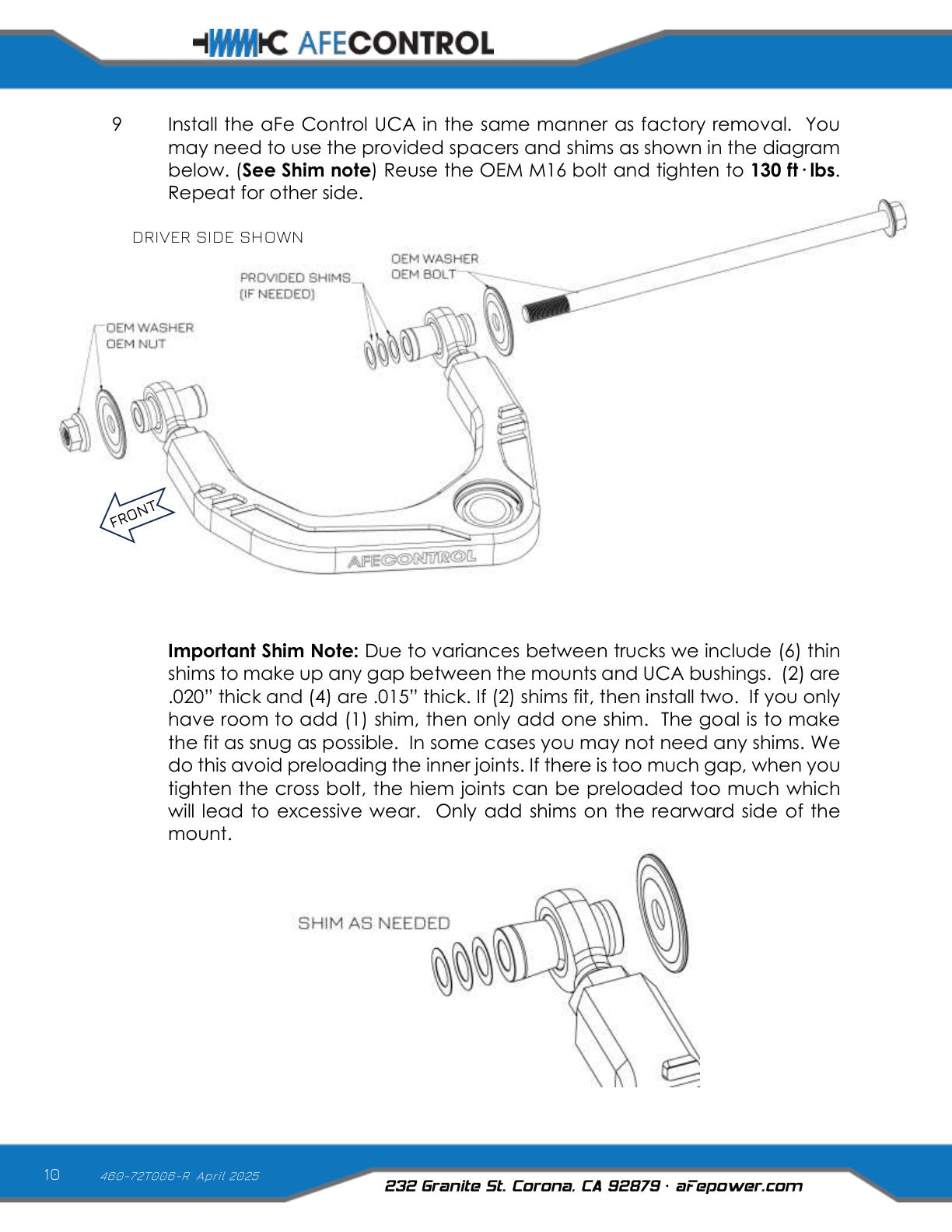 aFe Control Billet Uniball Upper Control Arm Kit | Toyota Tacoma (24-26) (460-72T006-R)