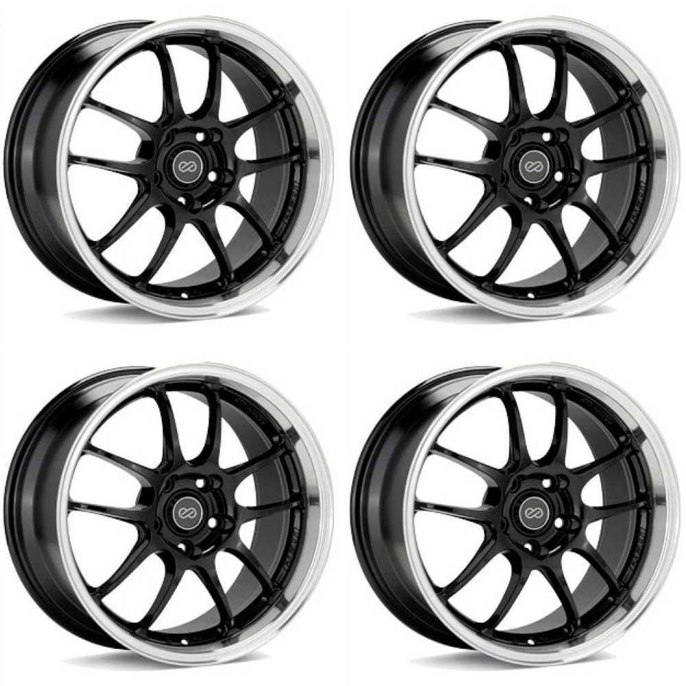 (set of 4) Enkei PF01SS Gloss Black w/ Machined Lip | 17x8" +50mm | 5x114.3mm Wheel