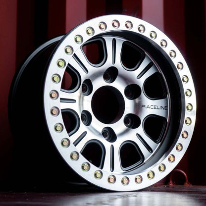 (set of 4) Raceline RT232 Monster Black & Machined Beadlock | 17x8.5" +0mm | 6x139.7mm Wheel