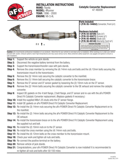 aFe Power Direct Fit Catalytic Converter Replacement 96-00 Toyota 4Runner V6-3.4L