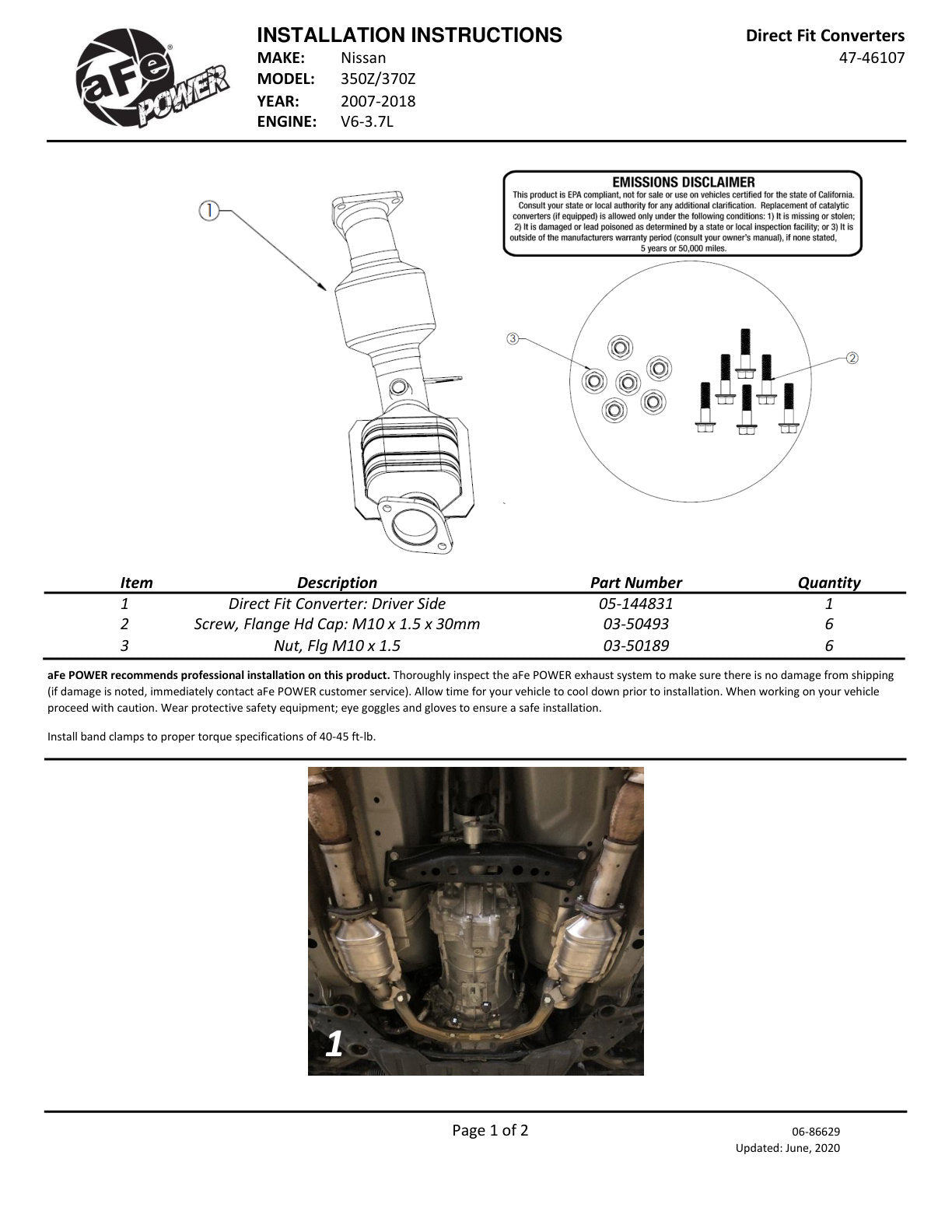 aFe Driver Side Cat Converter | Nissan 350Z/370Z/Infiniti G37/FX50/EX37 (07-23) (47-46107)