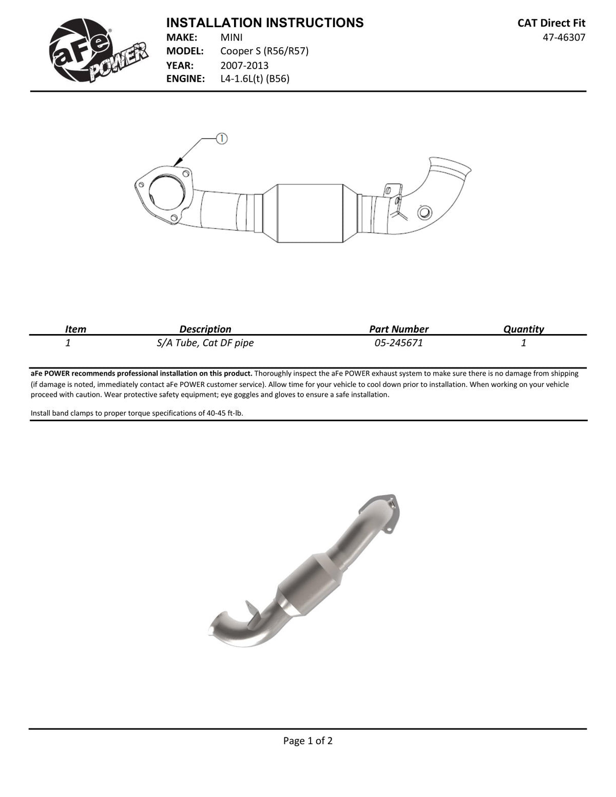 aFe 47-46307 Catalytic Converter Direct Fit For Mini Cooper S R56 07-15 L4 1.6L