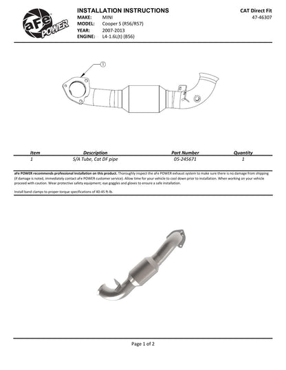 aFe 47-46307 Catalytic Converter Direct Fit For Mini Cooper S R56 07-15 L4 1.6L