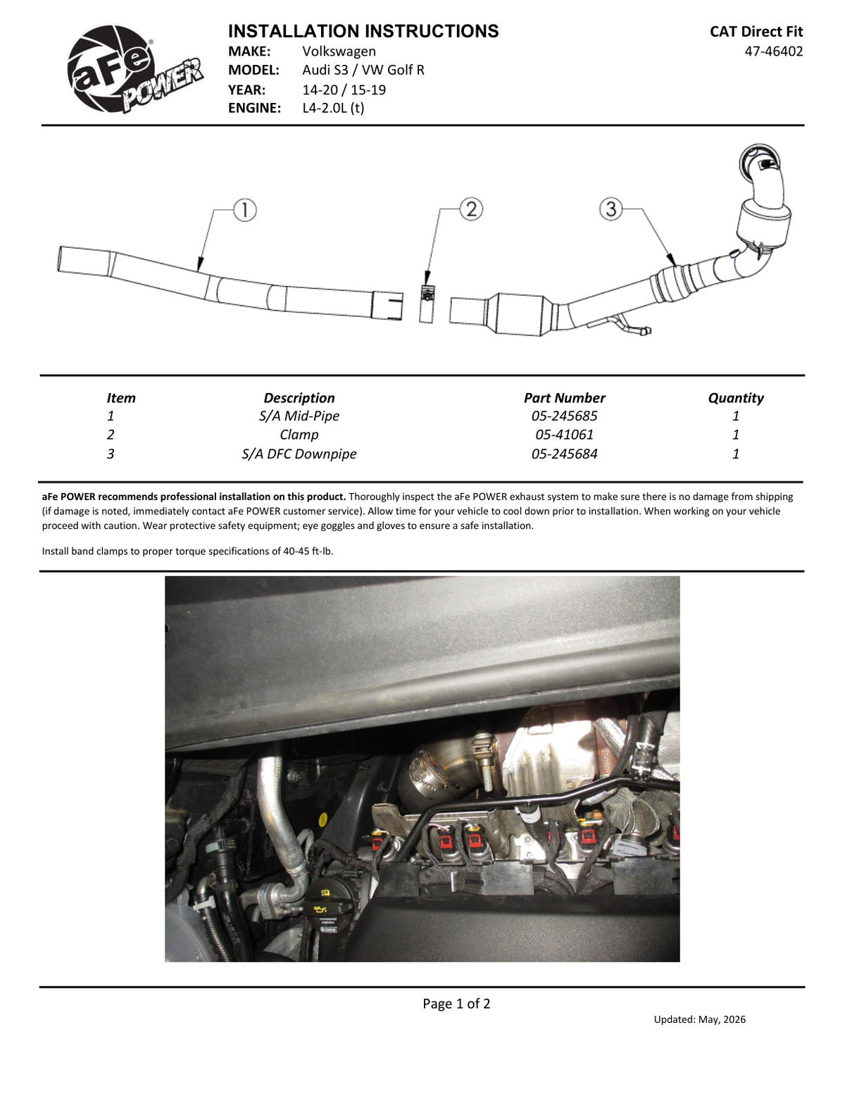 aFe 47-46402 Direct Fit 409 SS Catalytic Converter VW Golf R 15-19 2.0L
