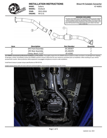 aFe Catalytic Converter | Subaru Outback/Legacy XV (09-23) (47-46801)