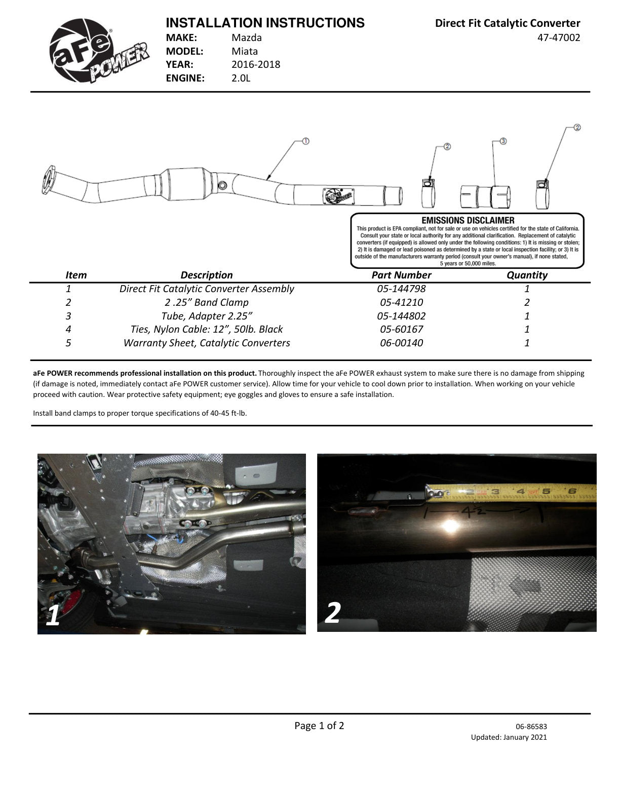 aFe Direct Fit Catalytic Converter Mazda MX-5 ND (47-47002)