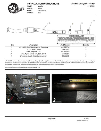 aFe Direct Fit Catalytic Converter Mazda MX-5 ND (47-47002)