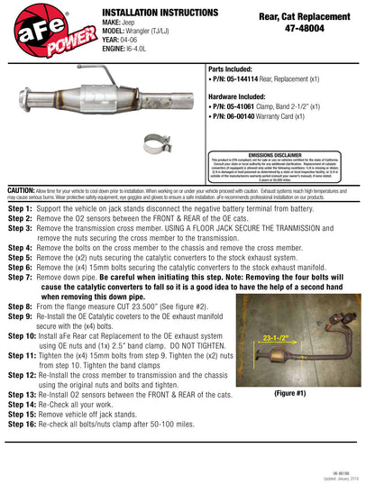 aFe 47-48004 Rear Catalytic Converter Repl for Jeep TJ/LJ 4.0L