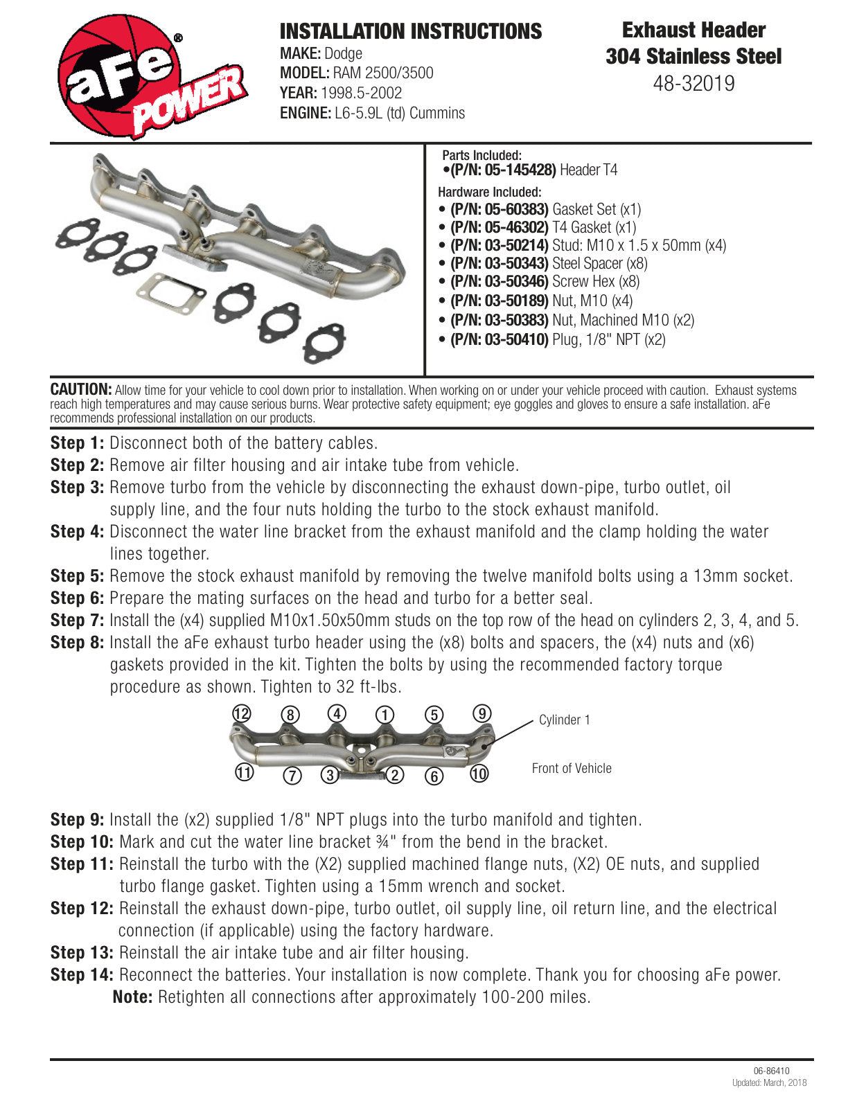 aFe Twisted Steel Header T4 | Dodge 98.5-02 Ram Van 2500/3500 (48-32019)