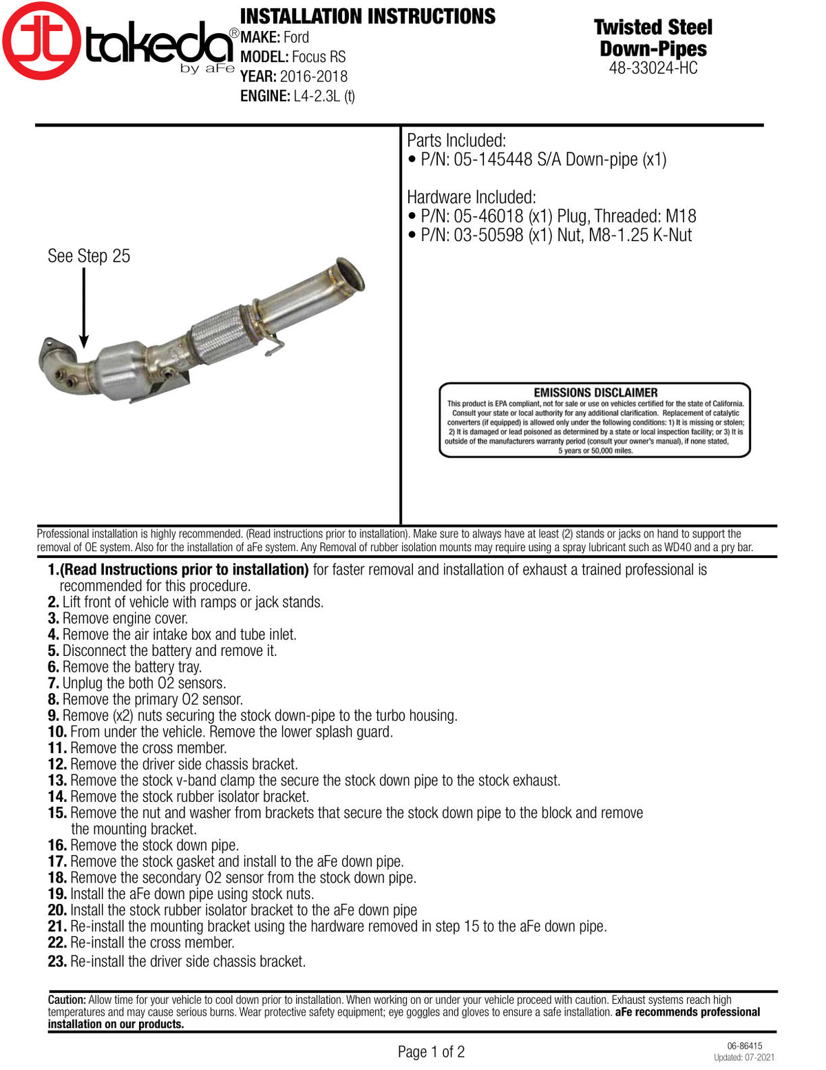 aFe Twisted Steel 3in SS Downpipe | Ford Focus RS (11-19) (48-33024-HC)