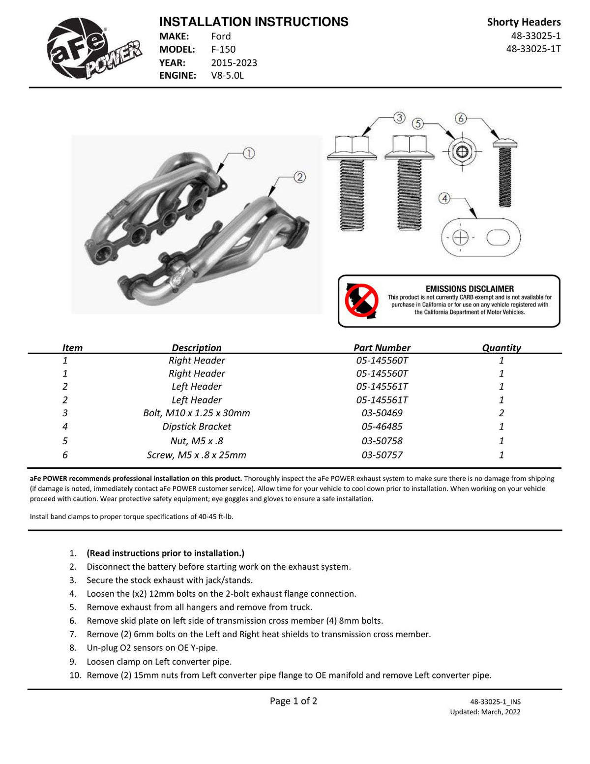 aFe Twisted Steel 1-5/8in SS Headers | Ford F-150 15-22 (48-33025-1)