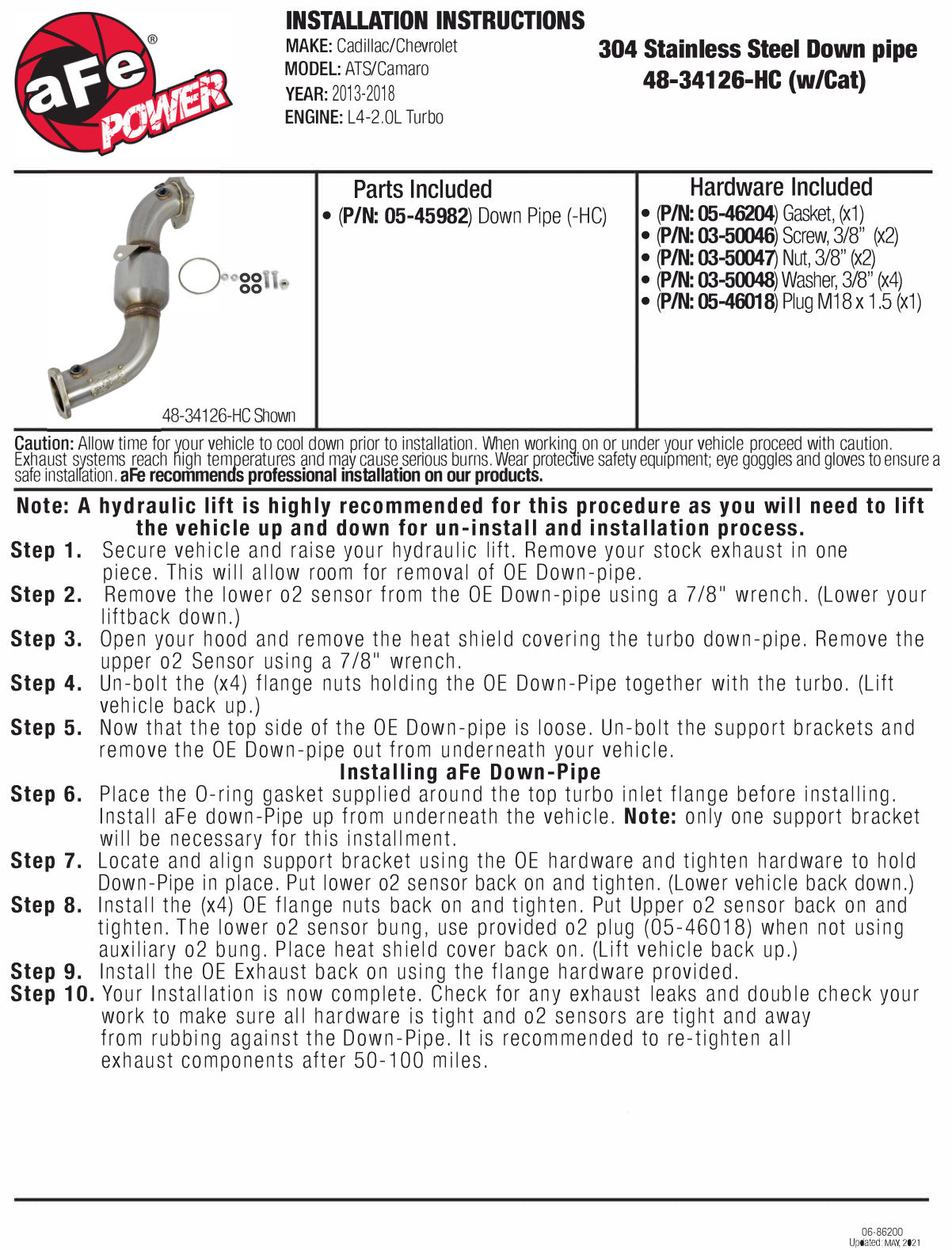 aFe Twisted Steel Down-Pipe Catted | Cadillac ATS 13-16/15-19, Camaro 16-26 (48-34126-HC)