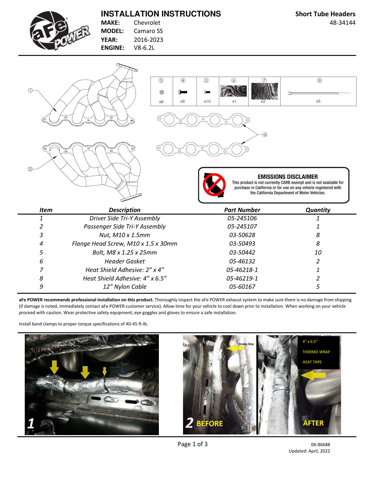 aFe Twisted SS Shorty Header | Chevy Camaro SS 6.2L V8 (16-21) (48-34144)