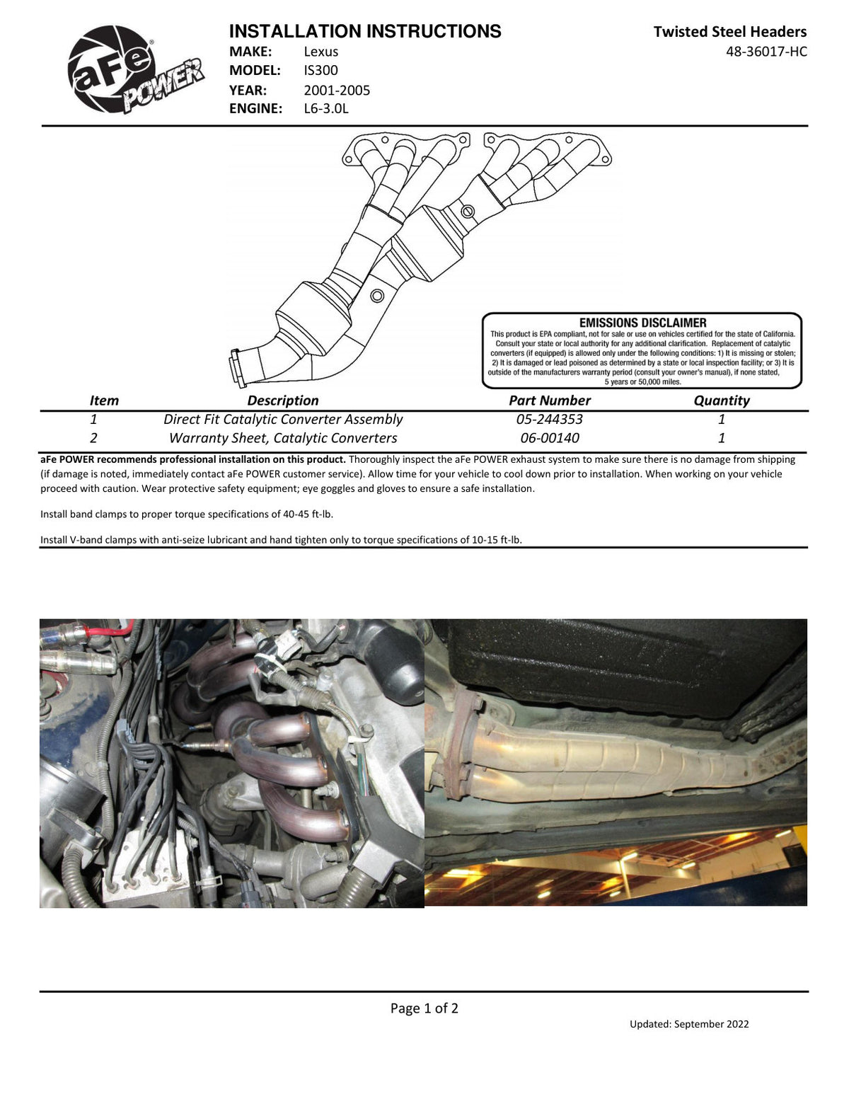 aFe SS Header w/ Cats | Lexus GS/IS300 (98-05) (48-36017-HC)