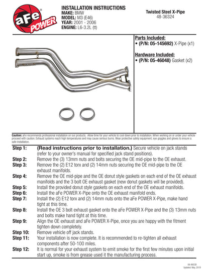 aFe Twisted Steel 2 ½" Race Pipe | BMW Z3 (95-03) / M3 E46 (00-06) (48-36324)
