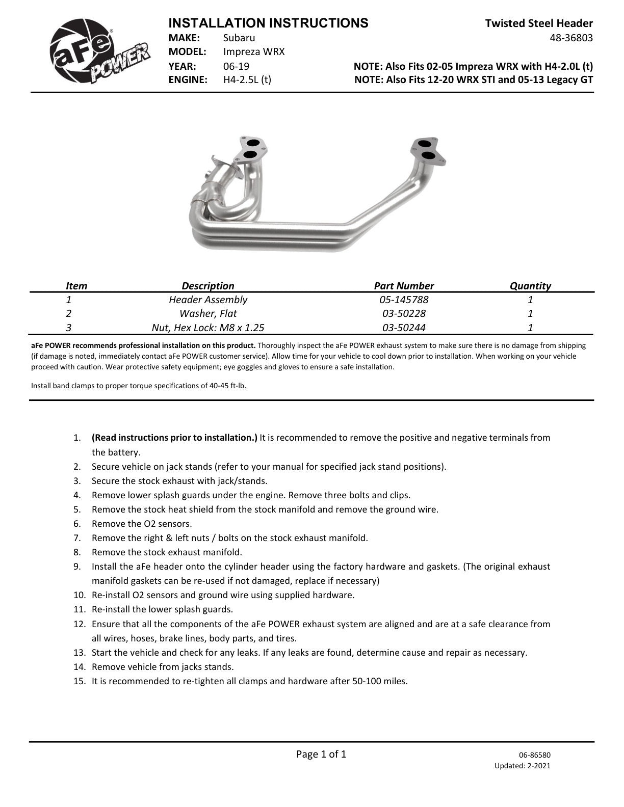 aFe Power Twisted Steel Long Tube Header 02-19 Subaru Impreza WRX/STI/Legacy (Unequal Length)