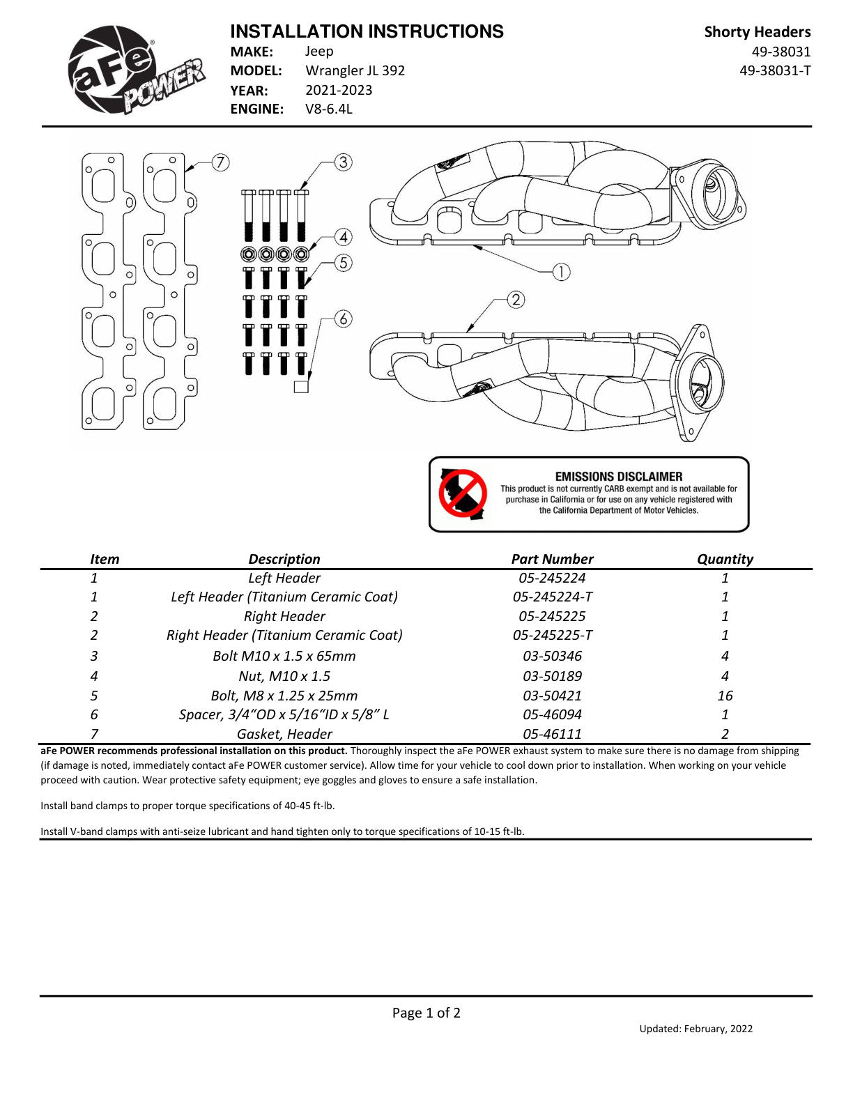 aFe Twisted Steel Headers Titanium Cerakote | Jeep Wrangler 18-26 JL 6.4L (48-38031-T)