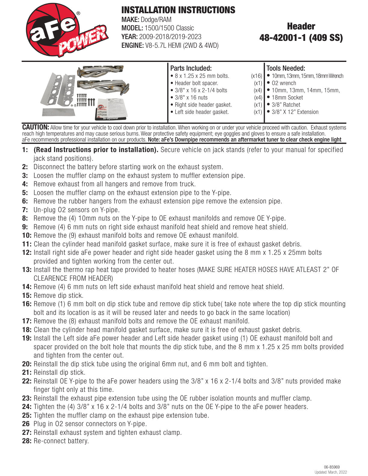 aFe Twisted Steel Header | Dodge Ram V8-5.7L Hemi 2&4WD (09-16) (48-42001-1)