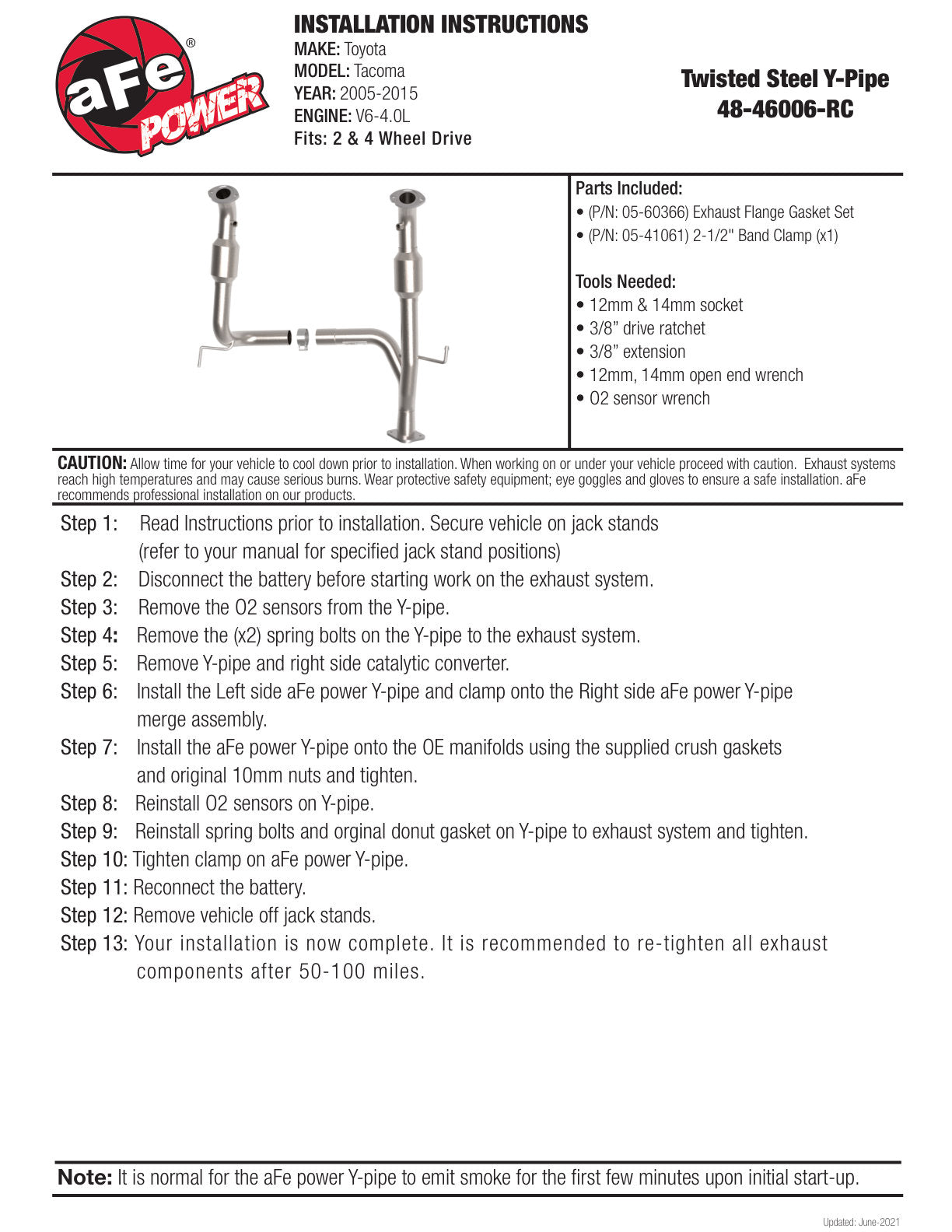 aFe 2-3 IN Twisted Steel Y-Pipe w/Cat | Toyota Tacoma V6 4.0L (05-15) (48-46006-RC)