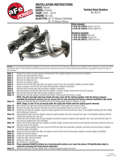 aFe Twisted Steel 409 SS Shorty Header | Nissan V6-4.0L (05-09) (48-46101)