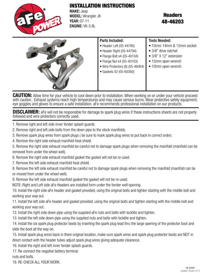 aFe Twisted Steel Header SS-409 | Jeep Wrangler JK (97-11) (48-46203)
