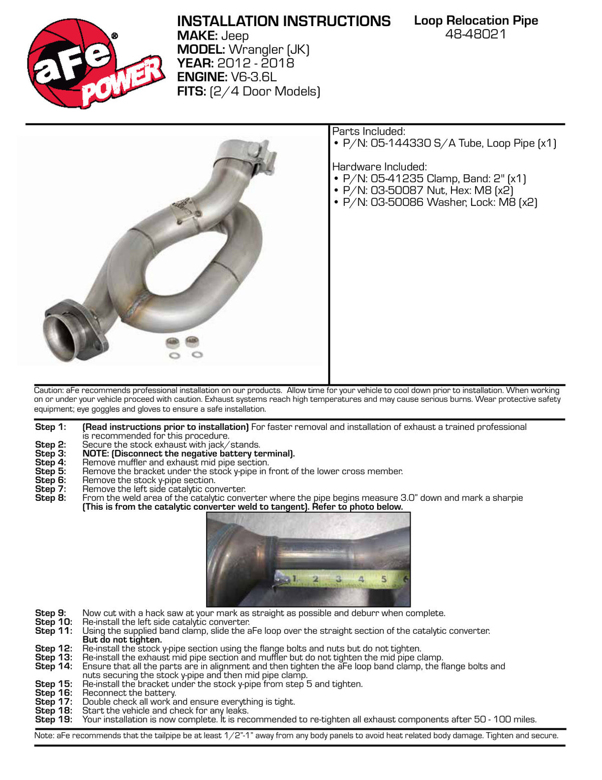 aFe Twisted Steel Loop Relocation Pipe | Jeep Wrangler JK 07-18 (48-48021)