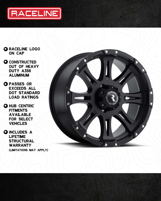 (set of 4) Raceline 981 Raptor Satin Black | 17x9" +6mm | 6x135mm Wheel