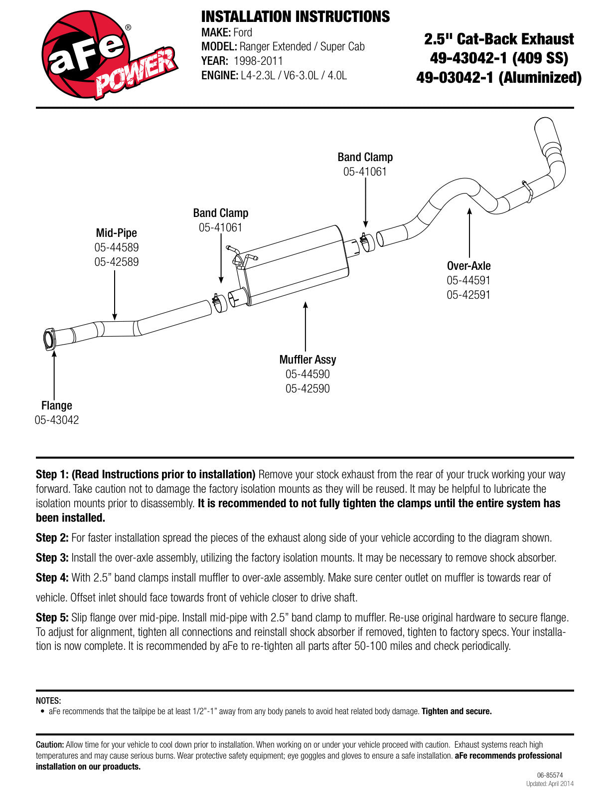 aFe 2.5in Aluminized Steel Cat-Back Exhaust | Ford Ranger (98-11) (49-03042-1)