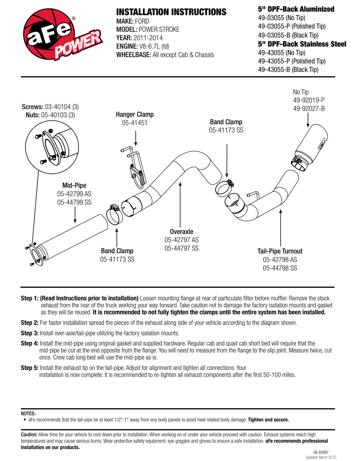 aFe Atlas 5in DPF-Back Aluminized Steel Exhaust | Ford F-250/350 (11-16) (49-03055-P)