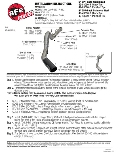 aFe 5in DPF-Back Alum Steel Exhaust w/Polished Tip | Ford Diesel Trucks V8 6.7L (49-03090-P)