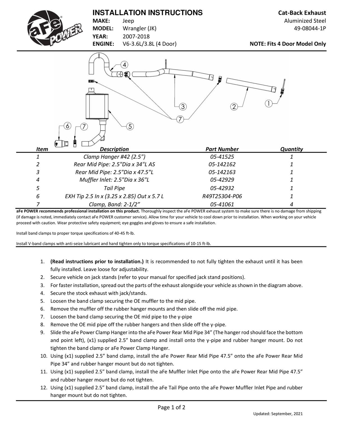 aFe 2.5in Aluminized Steel Cat-Back Exhaust | Jeep Wrangler V6 3.6/3.8L (07-17) (49-08044-1P)