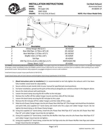 aFe 2.5in Aluminized Steel Cat-Back Exhaust | Jeep Wrangler V6 3.6/3.8L (07-17) (49-08044-1P)