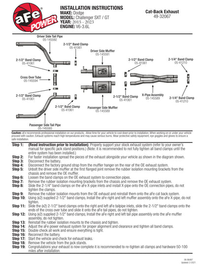 aFe MACH Force-Xp 2.5in SS Cat-Back Exhaust | Dodge Challenger V6 (15-19) (49-32067-P)
