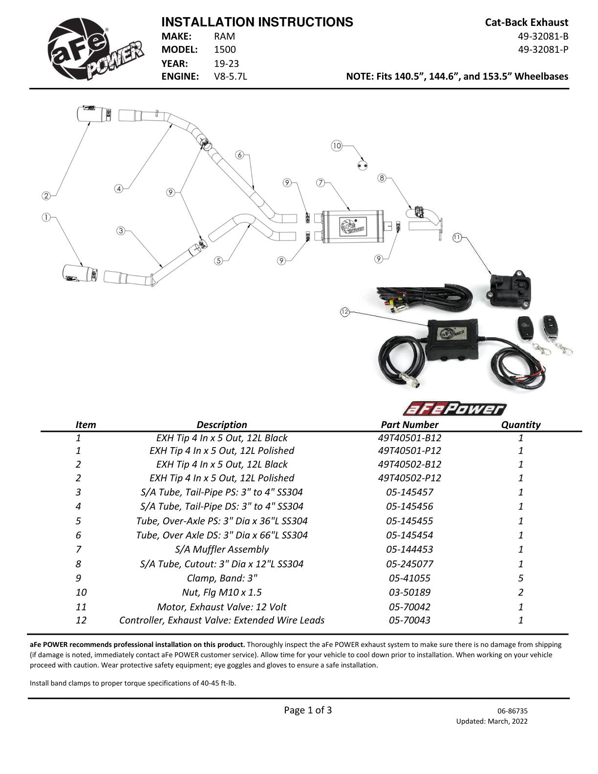 aFe Gemini XV 3in SS Cat-Back Exhaust w/ Cut-Out Polished Tips | Ram 1500 (19-21) (49-32081-P)