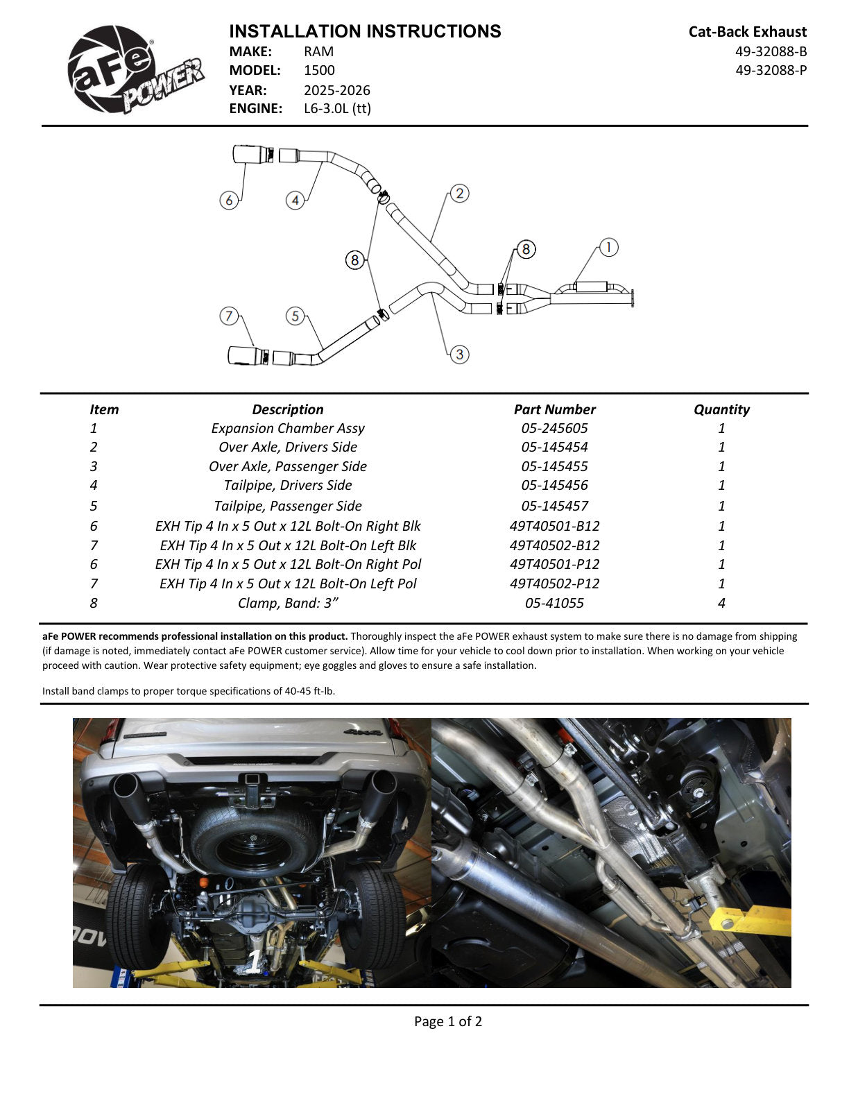 aFe Vulcan Series Cat-Back Exhaust System | RAM 1500 2025 V6-3.0L (49-32088-B)